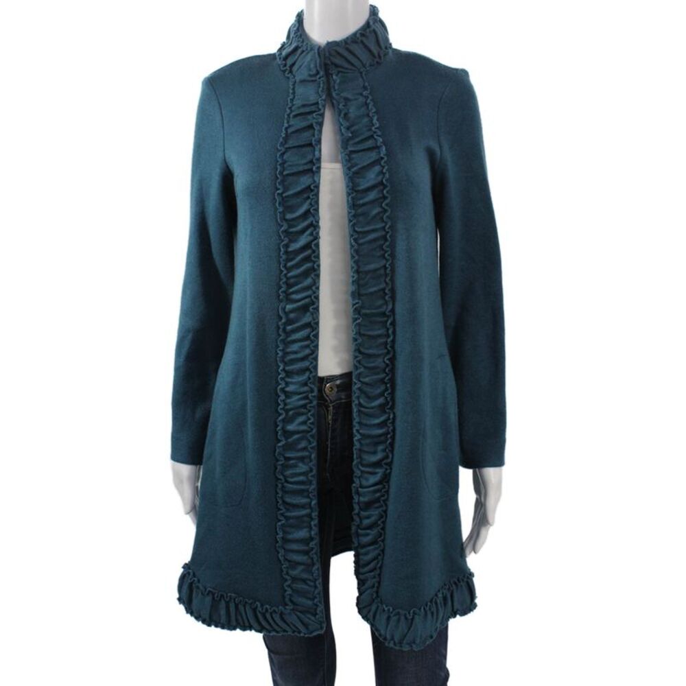 Pure Essence Womens Blue High Neck Long Sleeve Coatigan Size S